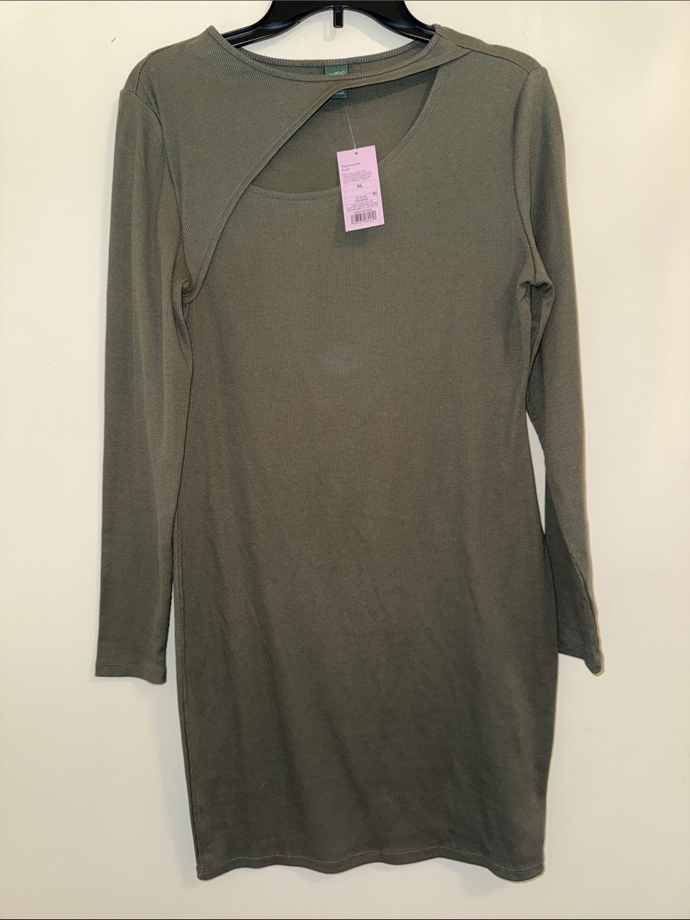 Wild Fable Olive Knit Long Sleeve Crewneck Bodycon Dress
